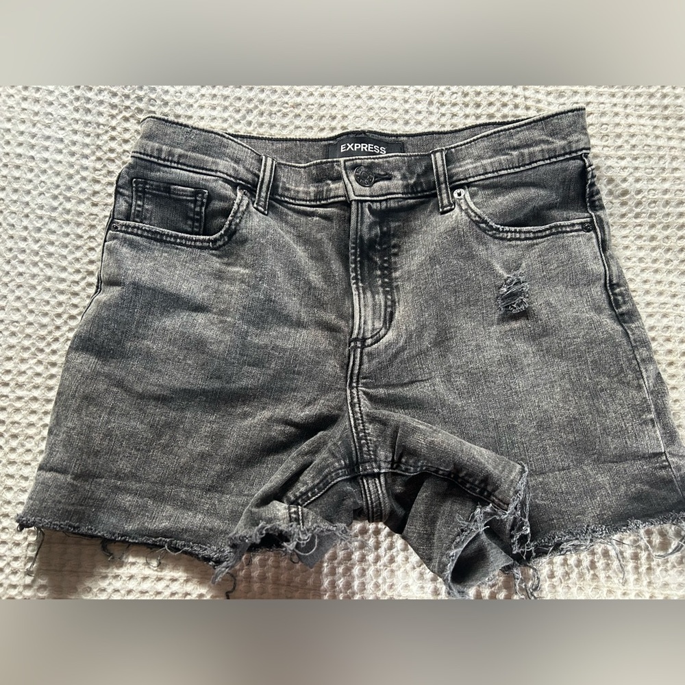 Express Charcoal Distressed Denim Shorts